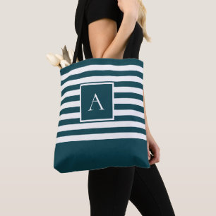 CHIC AQUAMARIN WHITE STRIPE Square Letter Monogram Tasche