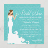 Chic Aquamarin Wine Damask Bridal Dusche Einladung (Vorne/Hinten)