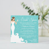 Chic Aquamarin Wine Damask Bridal Dusche Einladung (Stehend Vorderseite)