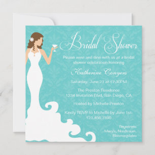 Chic Aquamarin Wine Damask Bridal Dusche Einladung