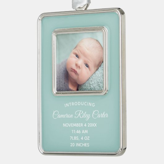 Chic Aquamarine Neugeborene Foto Geburtsstat Keepa Rahmen-Ornament Silber (Links)