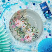 Chic Aquamarine Personalisiert Floral Eukalyptus Pappteller (Party)