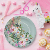 Chic Aquamarine Personalisiert Floral Eukalyptus Pappteller (Party)