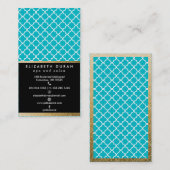 Chic-aquamarine schwarze GoldQuatrefoil Visitenkarte (Vorne/Hinten)