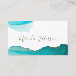 Chic Aquamarine und Gold Abstrakte Tinte Art Visitenkarte