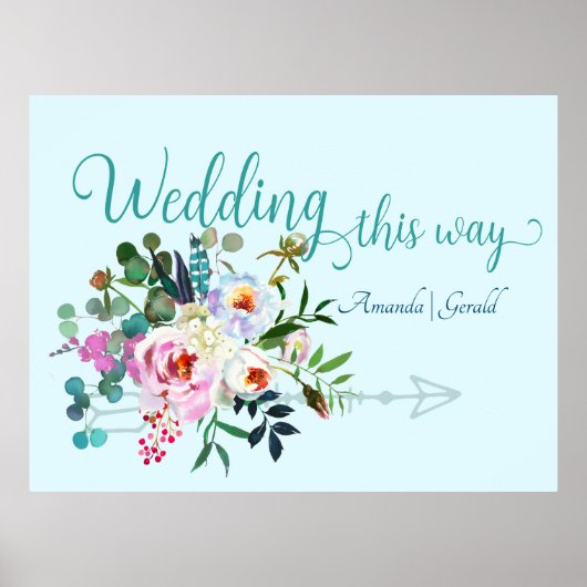 Chic Aquamarine Wedding This way Arrow Sign Poster (Vorne)