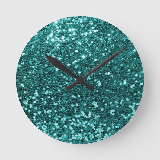 Chic-aquamariner Imitat-Glitzer Runde Wanduhr (Vorderseite)