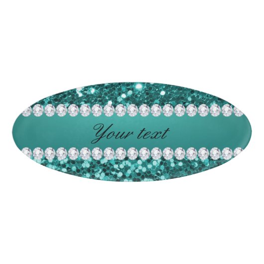 Chic-aquamariner Imitat-Glitzer und Diamanten Namenschild (Vorderseite)