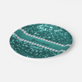 Chic-aquamariner Imitat-Glitzer und Diamanten Pappteller (Schrägansicht)