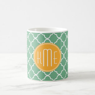 Chic aquamarines grünes Quatrefoil mit gelbem Kaffeetasse