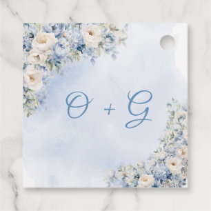 Chic Aquarell Blau-Weiß-Blume Monogramm Geschenkanhänger