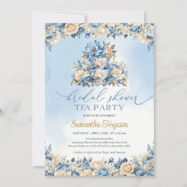 Chic Aquarell Blue and Elfenbein Blumentee Party Einladung