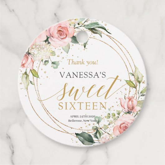 Chic Aquarell Blume Gold Salbei Süß 16. Geschenkanhänger (Vorderseite)