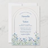 Chic Aquarell Dusty Blue Wild Blume Boho Boarch Einladung (Vorderseite)