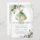 Chic Aquarell grün und Gold Tutu Mädchen Einladung (Vorne/Hinten)
