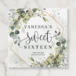 Chic Aquarell Grün und goldener Rahmen süß 16. Geschenkanhänger