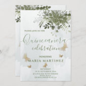 Chic Aquarell Grüne Eukalyptus Quinceañera Einladung (Vorne/Hinten)