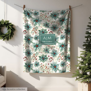 Chic Aquarell pastellgrün Poinsettia minimalistisc Fleecedecke