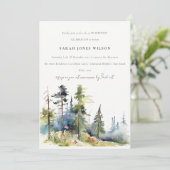 Chic Aquarell Pine Forest Landschaft Geburtstag Einladung (Stehend Vorderseite)