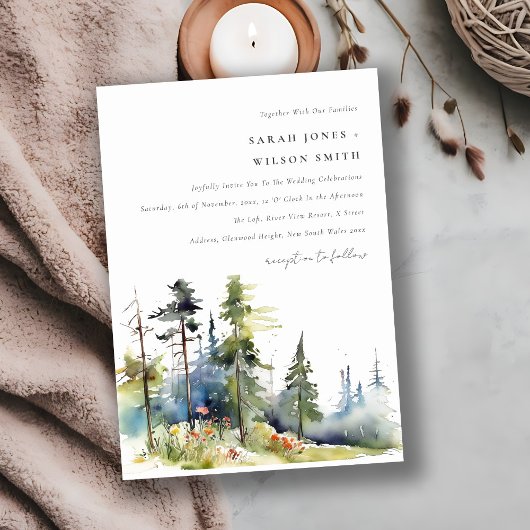 Chic Aquarell Pine Forest Landschaft Hochzeit Einladung