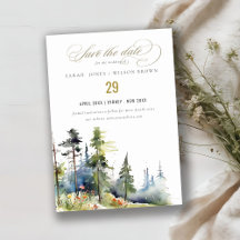Chic Aquarell Pine Forest Landschaft Hochzeit