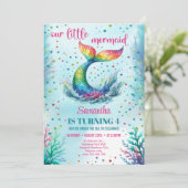 Chic Aquarell Regenbogen Meerjungfrau Schwanz 4. G Einladung (Stehend Vorderseite)