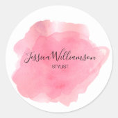 Chic Aquarell rosa Firmenname Runder Aufkleber (Vorderseite)
