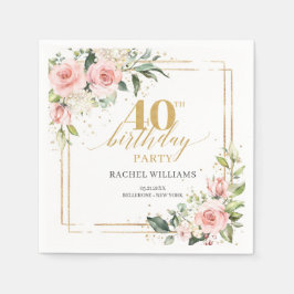 Chic Aquarell Rose Gold 40. Geburtstag Serviette