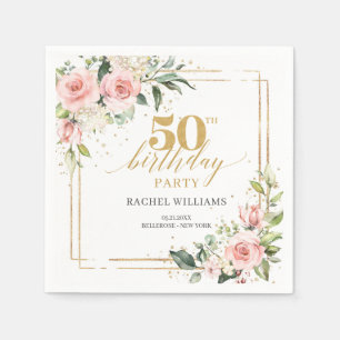 Chic Aquarell Rose Gold 50. Geburtstag Serviette