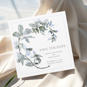 Chic Aquarell Sanftes Blau Salbei Grün Floral  Save The Date