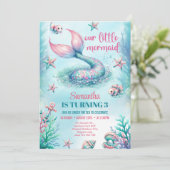 Chic Aquarell Türkis Meerjungfrau Schwanz Geburtst Einladung (Stehend Vorderseite)