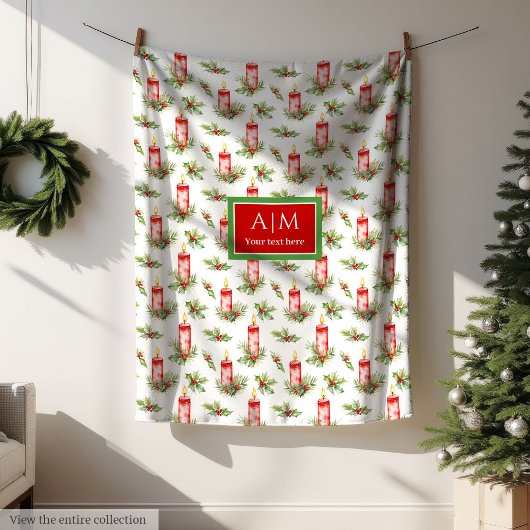Chic Aquarell Weihnachtskerzen personalisiert Fleecedecke