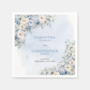 Chic Aquarellblau Hydrangea Weiße Blume Serviette