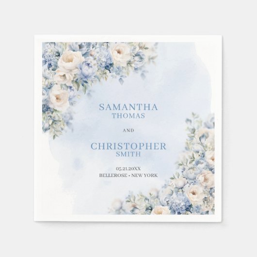 Chic Aquarellblau Hydrangea Weiße Blume Serviette (Vorderseite)