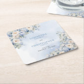 Chic Aquarellblau Hydrangea Weiße Rosen Rechteckiger Pappuntersetzer (angewinkelt)