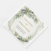Chic Aquarellgrün Eukalyptus und Goldhochzeit Serviette (Ecke)