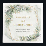Chic Aquarellgrün Eukalyptus und Goldhochzeit Serviette<br><div class="desc">Die Kollektion "Rustic Greenery Foliage Gold Geometric Frame" besticht durch die handgemalte Aquarellmalung von Salbeigrün Eukalyptus aus elegantem Imitat mit goldenem geometrischem Rahmen. Dieses epische Design ist perfekt für alle Veranstaltungen im boho oder rustikalen Stil. Das Design ist mit Aquarell handgemalt Wald grün eucalyptus foliage kombiniert moderne Skript-Schriftart. Wenn Sie...</div>