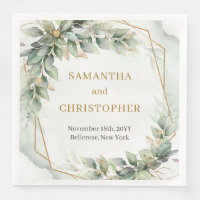 Chic Aquarellgrün Eukalyptus und Goldhochzeit
