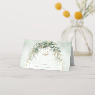 Chic Aquarellgrün und goldene Rahmen Platzkarte