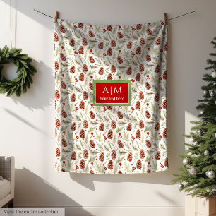 Chic Aquarellkiefer cones pastellgrün Weihnachten Fleecedecke
