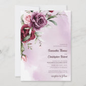 Chic Aquarellmaron und bordeauxfarbene Rose Einladung (Vorderseite)