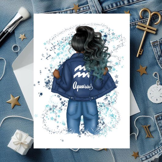 Chic Aquarius Zodiac Sign Denim Birthday Party Einladung
