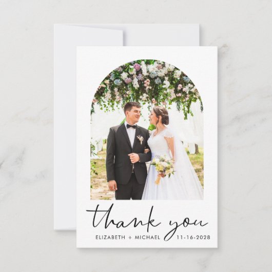 Chic Arch Foto Wedding Dankeskarte (Vorderseite)