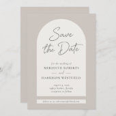 Chic Arch Frame Modern Script Taupe Ecru Wedding Save The Date (Vorne/Hinten)