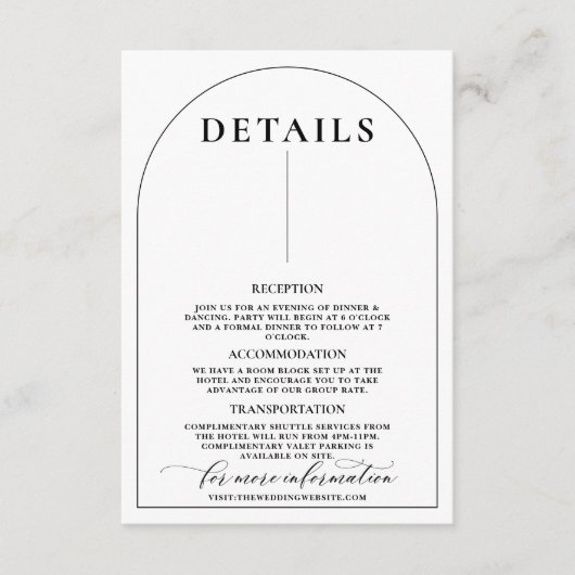 Chic Arch Modernes stilvolles Elegantes Begleitkarte (Vorderseite)