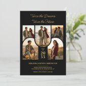 Chic Arched Collage Double Grads Twins TMF26 Einladung (Stehend Vorderseite)