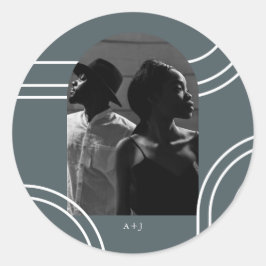 Chic Arches mit Monogram Blue Foto Wedding Runder Aufkleber