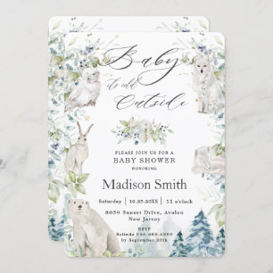 Chic Arctic Animals Winter Alpine Baby Dusche  Einladung