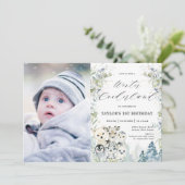Chic Arctic Animals Winter Onederland 1. Geburtsta Einladung (Stehend Vorderseite)