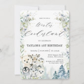 Chic Arctic Animals Winter Onederland 1. Geburtsta Einladung (Vorderseite)